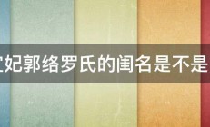 宜妃郭络罗氏的闺名是不是叫 